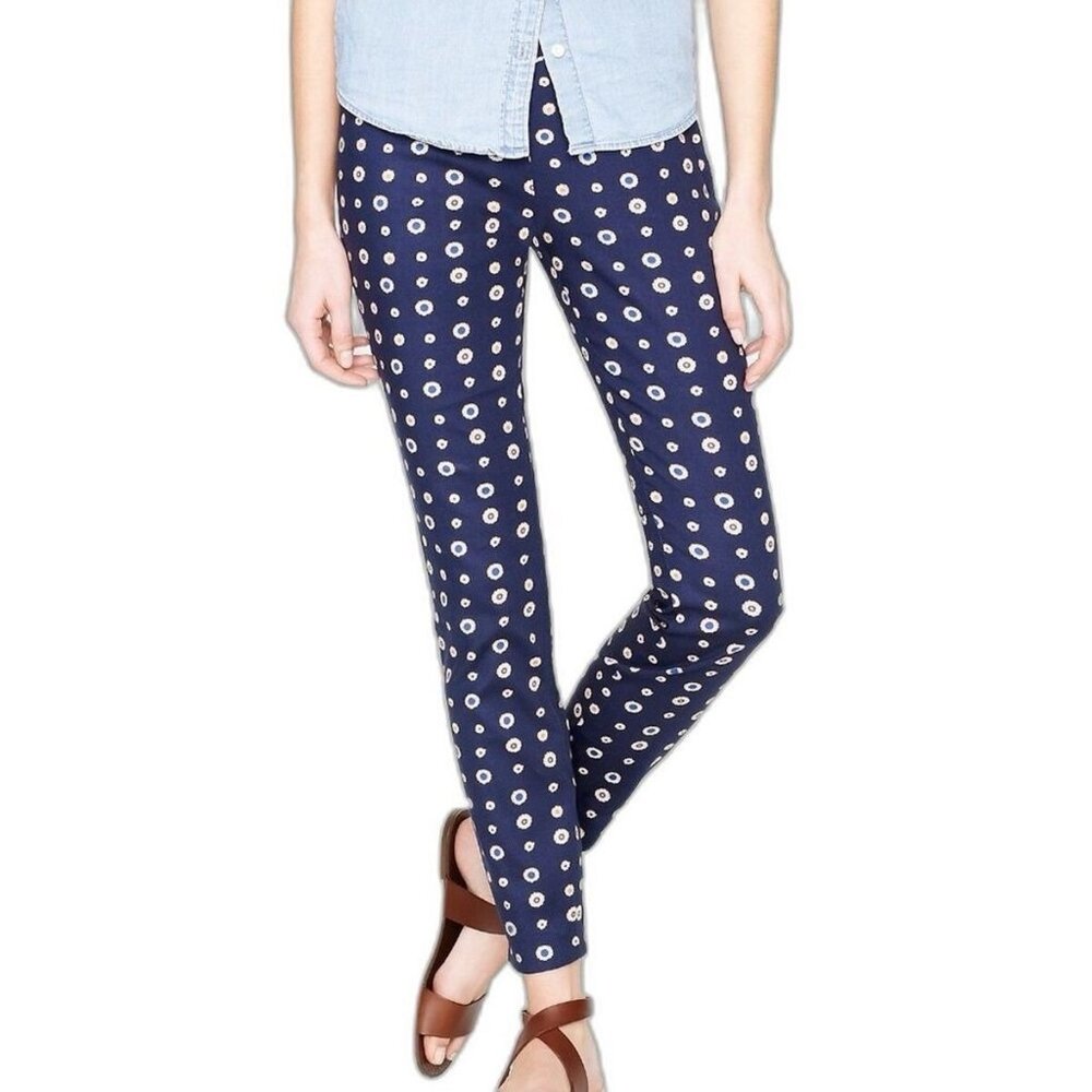J.Crew Women’s Pants Foulard Print Minnie Skinny Ankle Navy Blue Size 2 Stretch